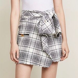 Alexander Wang Deconstructed Tie Front Skirt in Black & White Tweed Size 2 - NWT